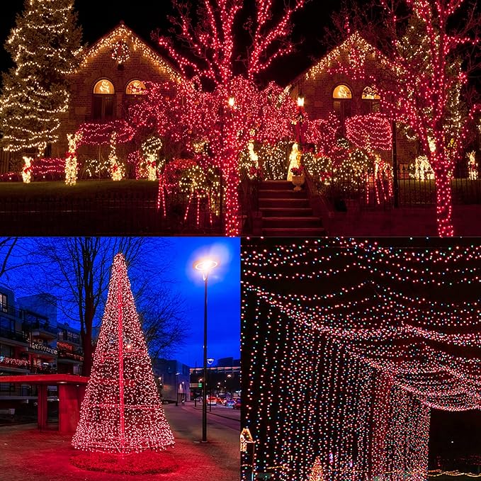 HOME LIGHTING 66ft Christmas Decorative Mini Lights, 200 LED Green Wire Fairy Starry String Lights Plug in, 8 Lighting Modes, Waterproof for Indoor Outdoor Xmas Tree Wedding Party Decoration (Red)-Ruum Studio Home