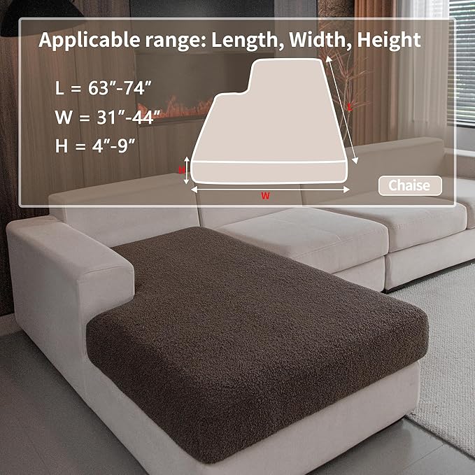 Couch Cushion Covers for Sectional Sofa, Stretch Soft Sofa Slipcovers Washable Wear-Resistant Universal Furniture Protector for Living Room(1 Piece Chaise Cover, Brown)-Ruum Studio Home