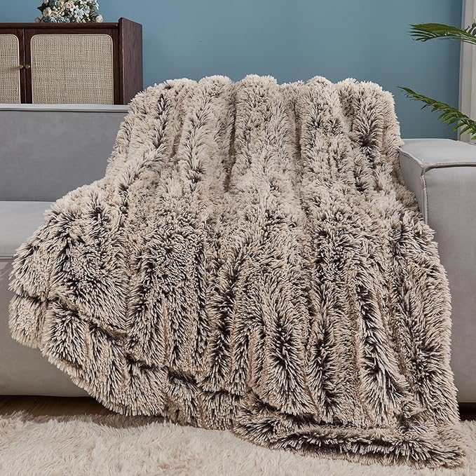 GONAAP Fuzzy Faux Fur Throw Blanket Twin Size Frosty Brown Super Soft Cozy Plush Fuzzy Shaggy Blanket for Couch Sofa Bed (Frosty Brown, Twin(60"x80"))-Ruum Studio Home