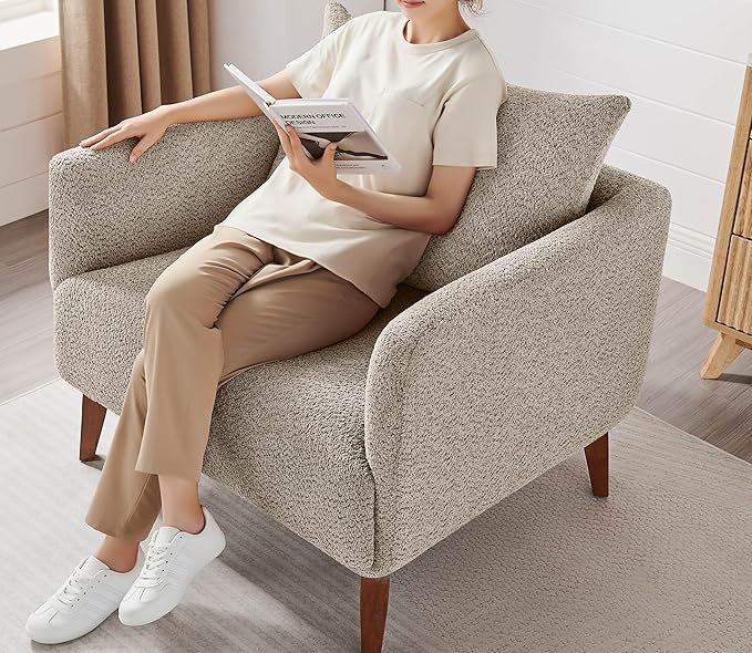 Oversized Accent Chair Modern Boucle Armchair for Living Room- 37" Wide Accent Chair with Solid Wood Legs, Camel Upholstered Lounge Chair for Bedroom & Office, Cozy Reading Chair (Easy Assembly)-Ruum Studio Home