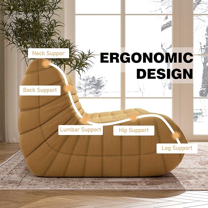 Big Bean Bag Chairs for Adults, 3 Seater Large Bean Bag Chair Sofa, Fireside Chair Lazy Sofa Chair with High Density Comfortable Foam, Modern Bean Bag for Living Room, Bedroom, Office (Yellow)-Ruum Studio Home