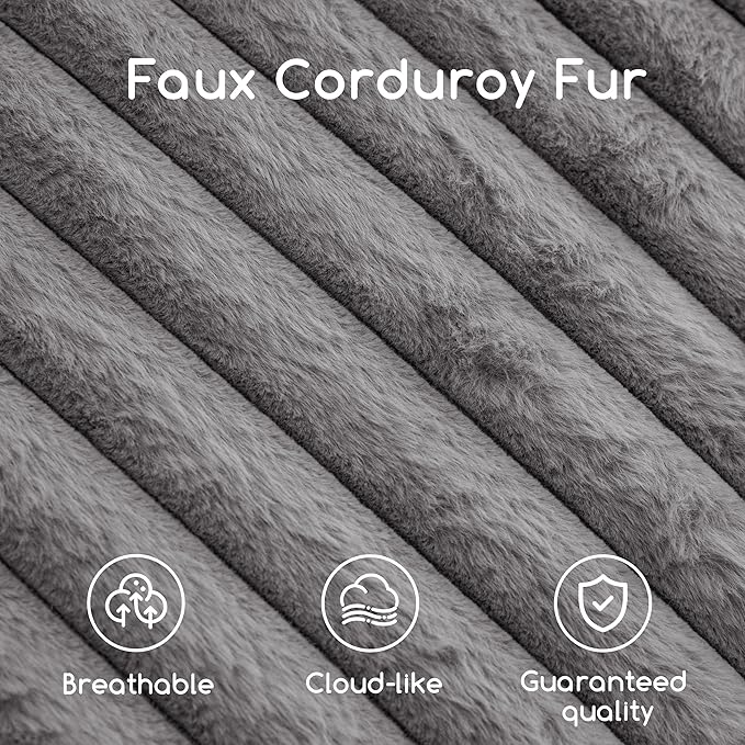 HIGOGOGO Round Stuffed Pouf Ottoman, Stripe Faux Fur Poufs with Foam Chunk Filling, Furry and Fluffy Pouf Foot Stool Storage Ottoman, 20 X 15 Floor Poufs Foot Rest for Living Room, Grey-Ruum Studio Home