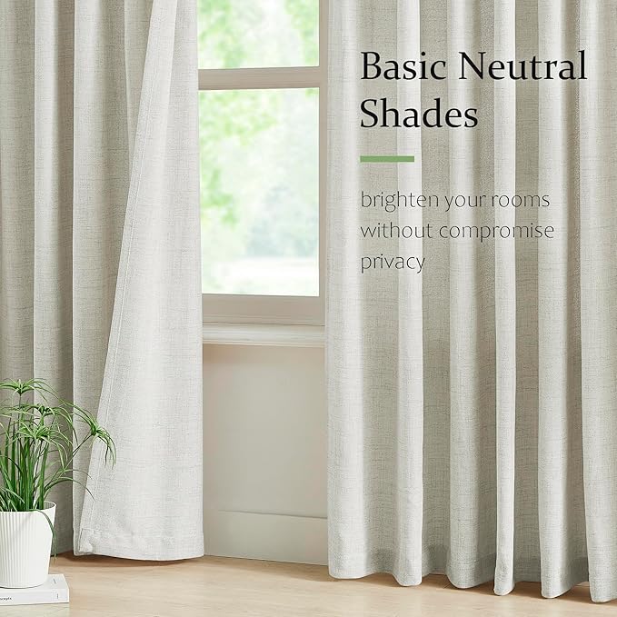 FMFUNCTEX Pinch Pleated Curtains 96 Inches Long for Living Room,Cream Beige Semi Sheer Faux Linen Textured Pleat Drapes for Bedroom with Hooks, Light Filtering Farmhouse Window Drapes 2 Panels-Ruum Studio Home