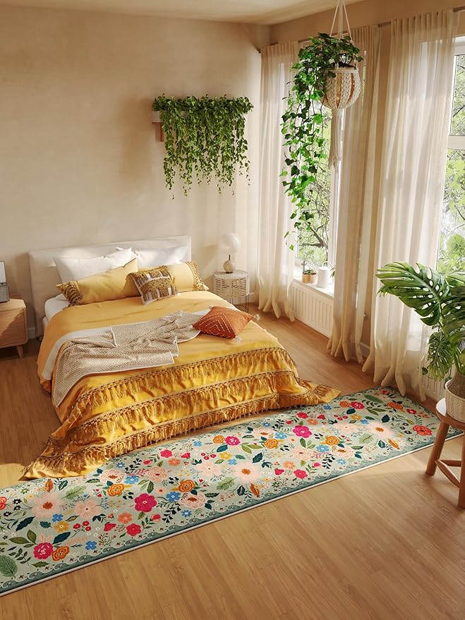 Runners for Hallways Kitchen Runner Rug Non Slip 2'x 10' Long Washable Rugs with Rubber Backing Soft Floral Carpet Runner for Hallways, Kitchen, Laundry, Bedroom, Bathroom(Green)-Ruum Studio Home