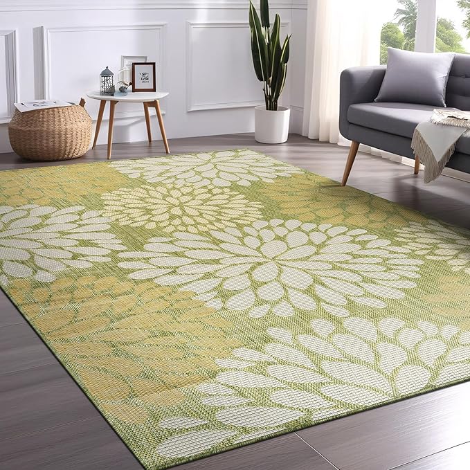 Beverly Rug Outdoor Rug 10x14 Modern Exotic Tropical Leaf Area Rugs for Indoor and Outdoor Patio Deck Porch Garden Water Resistant Washable Outside Carpet (10 x 14 Green)-Ruum Studio Home