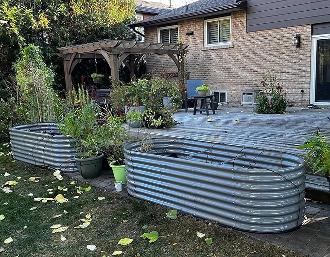 1 Pack 8x3x2FT Galvanized Raised Garden Bed Kit Oval Metal Ground Planter Box Outdoor Bottomless Planter Raised Beds for Vegetables Flowers Herbs Fruits, Gray-Ruum Studio Home