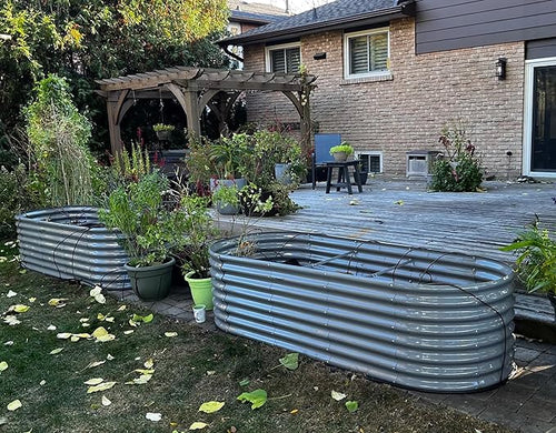 1 Pack 8x3x2FT Galvanized Raised Garden Bed Kit Oval Metal Ground Planter Box Outdoor Bottomless Planter Raised Beds for Vegetables Flowers Herbs Fruits, Gray-Ruum Studio Home