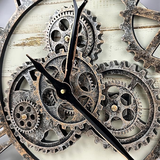 The B-Style Large Wall Clock 24 inch Moving Gear Wall Clock Oversized Vintage Farmhouse Wall Clocks for Living Room Decor Rustic Industrial Wood Clock (Desert Beige, 24 inch/60cm)-Ruum Studio Home
