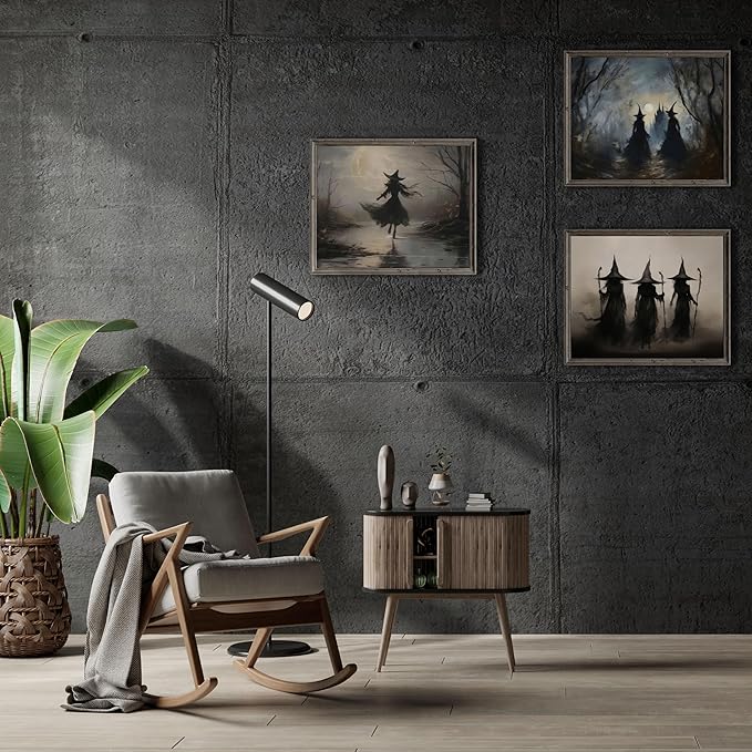 LANCHI95 3 Pcs 8x10in Vintage Rustic Witch Posters Halloween Wall Art Witch in The Forest Painting Prints Goth Dark Moody Wall Decor for Living Room Bedroom 8x10 in (UNFRAMED)-Ruum Studio Home