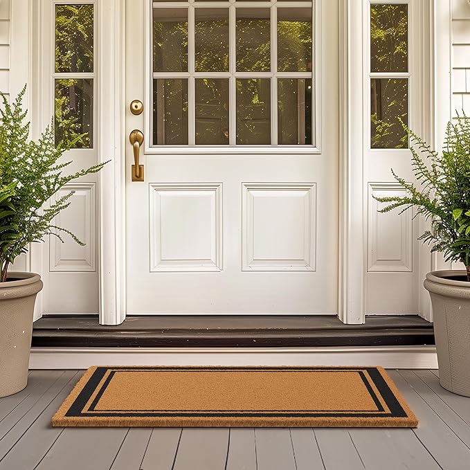 Barnyard Designs Natural Coco Coir Heavy Duty Backing Doormat - Large Cute Non-Slip Front Door Welcome Mat for Outside Entrance or Porch Entry, Brown (24x36, Border)-Ruum Studio Home