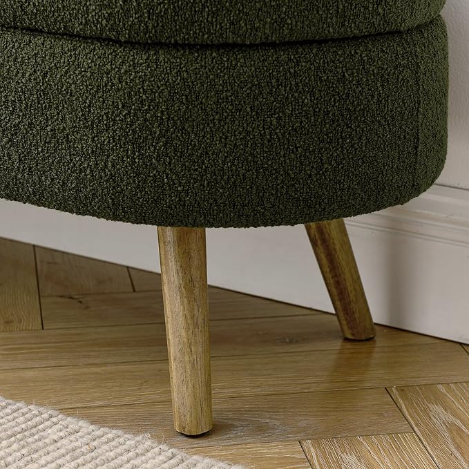 Oval Storage Bench 43.5" Linen Fabric Upholstered Entryway Bench with Solid Wood Legs Ottoman Bench Indoor Bench for Living Room/Bedroom/End of Bed/Entryway (Dark Green)-Ruum Studio Home