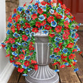 INSPRING Artificial Faux Hanging Flowers Plants for Spring Outdoor Outside Decoration, 2 PCS Fake Silk Daisy with Eucalyptus UV Resistant Realistic Trailing Vines for Balcony Patio Porch (BlueRed)-Ruum Studio Home
