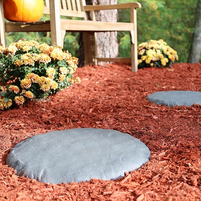 Ei Circular 15.5” Stepping Stones with Ground Stakes - Home or Garden Step Stones for Outdoor Walkway or Pathway Pavers - Resin Material (8, Light Grey Stone)-Ruum Studio Home