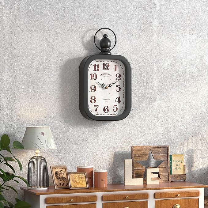 Menterry Small Retro Rectangle Wall Clock, Black Antique Vintage Style Decor Wall Clocks for Farmhouse,Bedroom,Kitchen,Bathroom (11" H x 6.1" W)-Ruum Studio Home