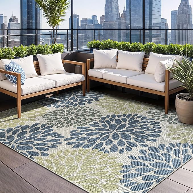 Beverly Rug Outdoor Rug 10x14 Modern Exotic Tropical Leaf Area Rugs for Indoor and Outdoor Patio Deck Porch Garden Water Resistant Washable Outside Carpet (10 x 14 Olive)-Ruum Studio Home