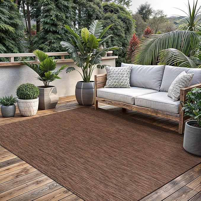 Washable Indoor Outdoor Rug Weather Resistant Carpet Modern Solid for Porch Deck Balcony Backyard Patio Rug 8x10 Gold Brown-Ruum Studio Home