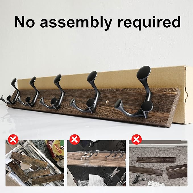 SKOLOO 30-Inch Wood Burnt Coat Rack Wall Mount with 5 Triple Hooks - Ideal for Family Entrances, Classrooms, and Pet Supplies Storage - Perfect Coat Hooks for Wall-Ruum Studio Home