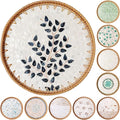 Round Rattan Tray with Mother of Pearl Inlay & Wooden Base - Decorative Wicker Serving Tray for Coffee/Bread/Fruits, Food Storage & Display - Multipurpose Home Decor (L,Little Tree)-Ruum Studio Home