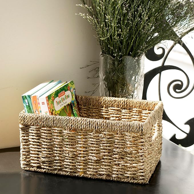 CENBOSS Wicker Baskets (Medium, Seagrass, 1PC) Rattan Storage Baskets for Shelves, Woven Seagrass Holder-Ruum Studio Home