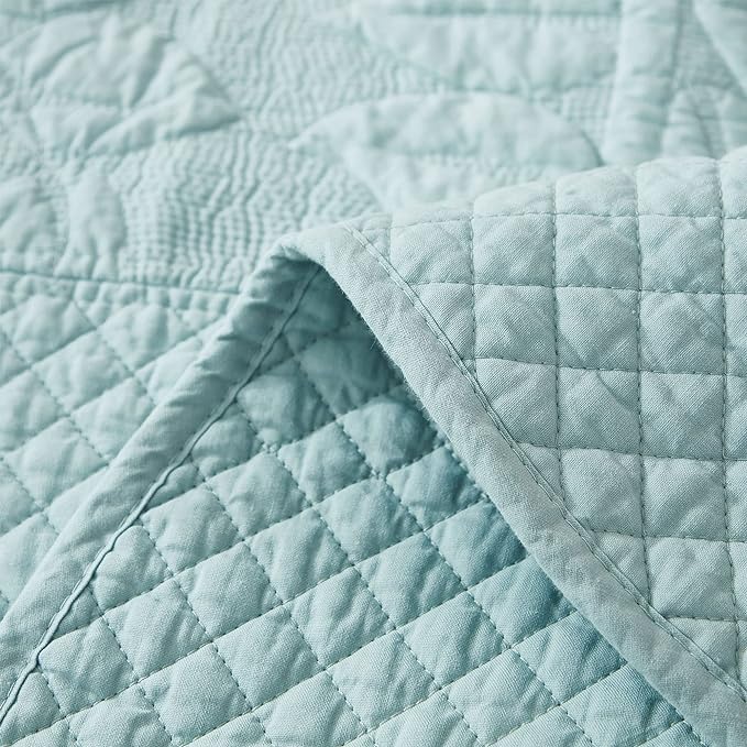MarCielo 3-Piece 100% Cotton Oversized Bedspread Lightweight Quilt Coverlet Embroidery Farmhouse Bedding Set T0 (Aruba Blue, Oversized Queen (100"x106"))-Ruum Studio Home