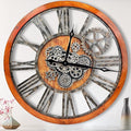 The B-Style 36" Large Moving Gear Wall Clock Oversized Vintage Farmhouse Wall Clocks for Living Room Decor Rustic Industrial Wood Clock (Brwon with Bronze Gears)-Ruum Studio Home
