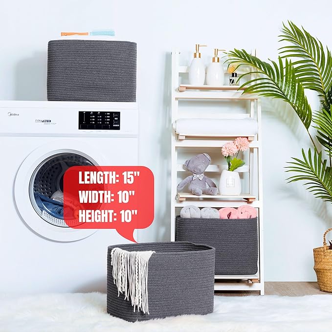 MINTWOOD Design 3-Pack Decorative Woven Storage Baskets for Shelves, Cube Bin Box for Organizing Books, Shoes, Dog Toys, Pantry Closet and Living Room Organizer, Charcoal Gray-Ruum Studio Home