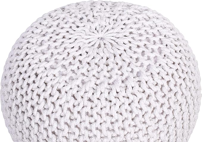 BIRDROCK HOME Round Pouf Ottoman | Cotton Braided Foot Stool with Bean Bag Filling | Boho Foot Rest for Living Room & Bedroom | Compact & Comfortable Seating, Lightweight & Soft | Ivory-Ruum Studio Home