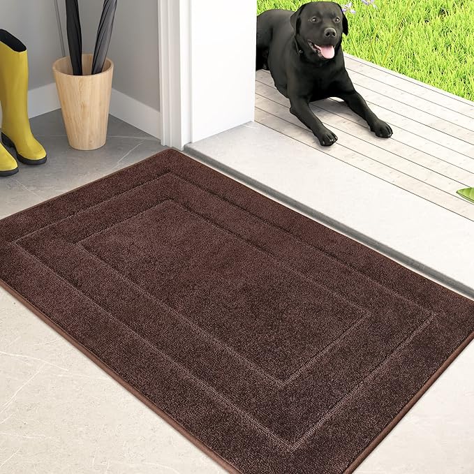 PURRUGS Dirt Trapping Door Mat 20" x 31.5", Non-Slip/Skid Machine Washable Entryway Rug, Dog Doormat, Super Absorbent Welcome Mat for Muddy Wet Shoes and Paws, Brown-Ruum Studio Home