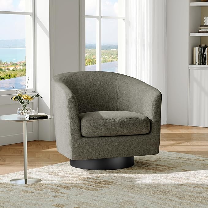 Swivel Barrel Accent Chair, Modern Round Chenille Fabric Arm Chair for Living Room, Bedroom, Comfy Club Reading Chairs for Adults（Chenille Fabric, Tan, Set of 1-Ruum Studio Home