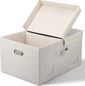 75 Quart Extra Large Decorative Collapsible Storage Bins with Lids, 1 Pack Beige Stackable Boxes-Ruum Studio Home