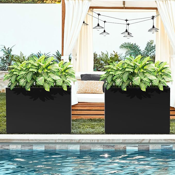 FENCY Metal Rectangular Planter Box Large Planters for Outdoor Plants, Rectangular Tall Planters for Outdoor Plants with Drainage Holes (35.4" L x 9" W x 25.6" H)-Ruum Studio Home