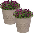 Sunnydaze 19.5-Inch Arabella Large Plant Pot - Polyresin Round Outdoor Planter with Drillable Drainage Holes - 2 Pack - Beige-Ruum Studio Home