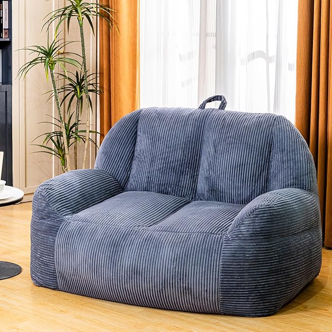 Giant Bean Bag Chair, Faux Fur Bean Bag Chair for Adults, Fluffy and Comfy Bean Bags with Filler, Big Bean Bag Sofa Chair for Reading, Gaming, Stuffed High-Density Foam, Grey-Ruum Studio Home