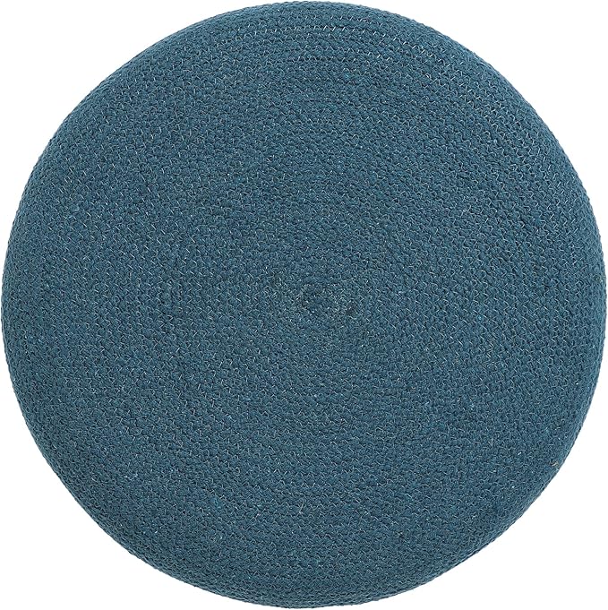 REDEARTH · Cylindrical Pouf Foot Stool Ottoman - Jute Braided Pouffe Poof Accent Sitting Footrest for Living Room, Bedroom, Nursery, Patio, Lounge & Other Rooms (Teal Natural, 18"x18"x14")-Ruum Studio Home