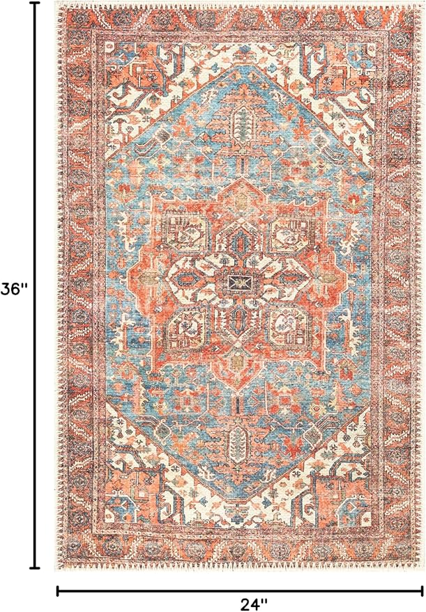 Keen Home Design 2x3 Rug - Machine Washable Entry Rug with Non-Slip Backing, Ideal for Enteryway, Kitchen, Bathroom, Laundry Room - Vintage, Easy Clean, Durable, Low Pile Rug - (2' x 3')-Ruum Studio Home