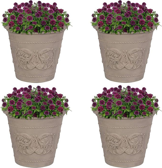 Sunnydaze 19.5-Inch Arabella Large Plant Pot - Polyresin Round Outdoor Planter with Drillable Drainage Holes - 4 Pack - Beige-Ruum Studio Home