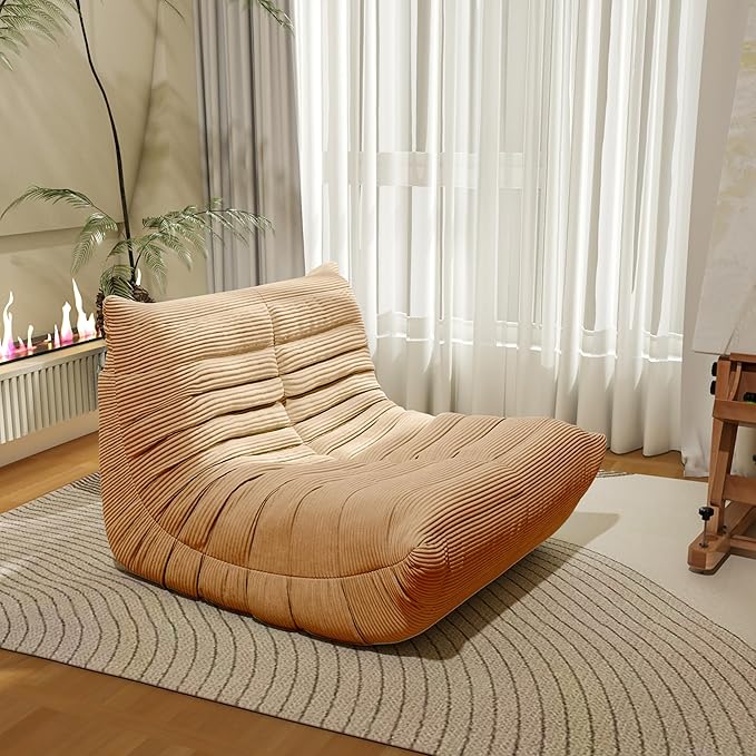 Bean Bag Chair, Lazy Floor Sofa Couch for Adults and Kids, Fireside Chair with Ergonomic Design, Memory Foam Lounge Chair for Living Room Bedroom, Office, Yellow-Ruum Studio Home