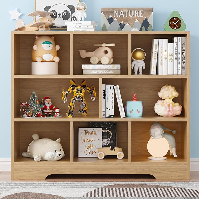 Book Shelf Set of 2, 8 Cubes Storage Organizer, Freestanding Wooden Bookshelf Cube Shelf for Bedroom, Living Room, Home Office, 3-Tier Open Bookshelf Wooden Bookcase-Ruum Studio Home