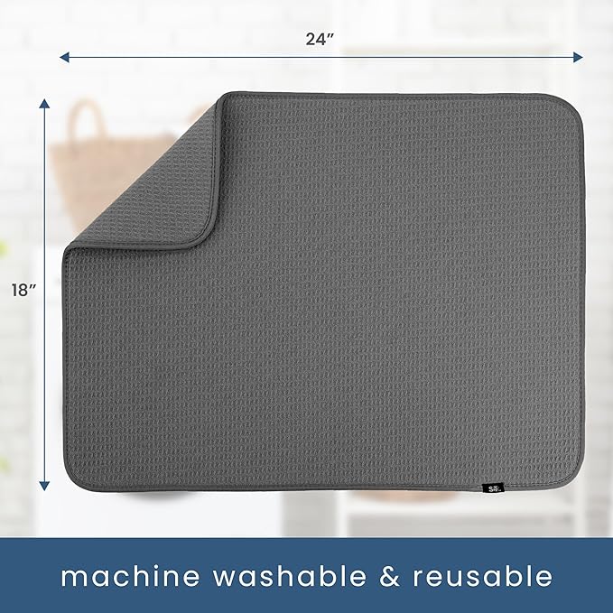 S&T INC. Dish Drying Mat XL, 18” x 24”, Absorbent Microfiber Kitchen Counter Mat, Dish Drying Pad for Dishes, Utensils, Pots and Pans, Extra Large, Charcoal-Ruum Studio Home
