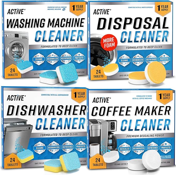 Washer Dishwasher Disposal & Coffee Cleaner Tablets - 96 Tabs Includes ACTIVE Washing Machine Cleaner, Dishwasher, Disposer, Coffee Maker Descale Tabs - Deep Clean & Refresh Appliance - 1 Year Supply-Ruum Studio Home