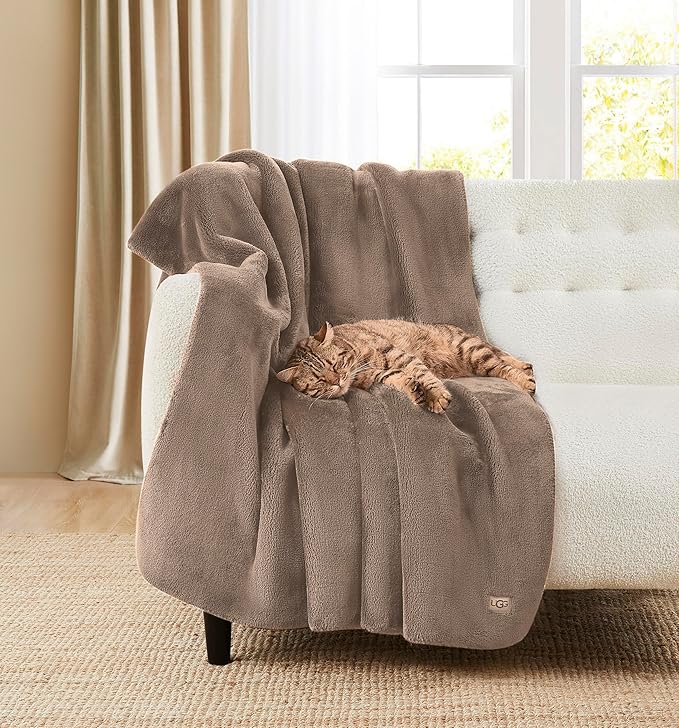 UGG Whitecap Plush Throw Blanket Fleece Lightweight Soft Throw for Couch or Bed Luxury Home Decor for Living Room Washable Hypoallergenic Blankets for Dorm Decor, 50-inch x 70-inch, Light Fawn Brown-Ruum Studio Home