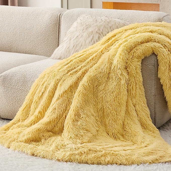 Bedsure GentleSoft Fuzzy Sherpa Faux Fur Twin Blanket Yellow Cozy Gifts for Women Men, Soft Fleece Plush Warm Thick Blanket Twin Size for Bed, Couch, Room Dorm Essentials Yellow Decor Gifts, 60x80-Ruum Studio Home