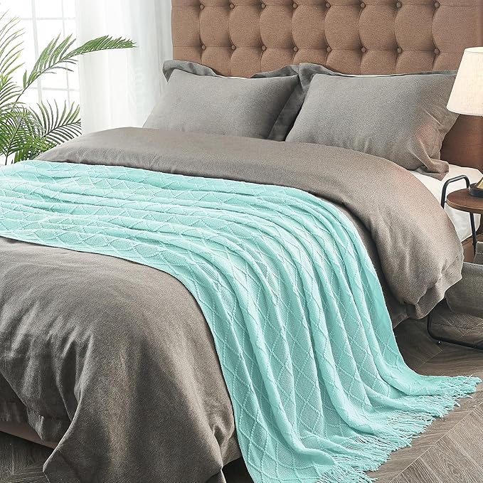 inhand Knitted Throw Blanket for Couch and Bed, Soft Living Room Home Decor Knitted Blanket with Tassel, Outdoor Lightweight Breathable Summer Blanket, Farmhouse Warm Woven Decorative, 50"x60"-Ruum Studio Home