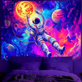 BVBOX Astronaut Space Blacklight Tapestry 79"x59", UV Reactive Floating Astronaut Universe Galaxy Planet Glow in Dark Tapestries, Black Light Neon Upright Poster Wall Hanging Backdrop Decor for Bedroom Living Room-Ruum Studio Home
