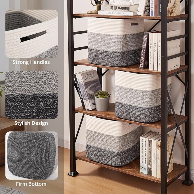 OIAHOMY 13 Kallax Inch Cube Storage Bins, 3-Pack Cotton Rope Woven Baskets for Organizing, Kallax Insert Storage Baskets for Shelves, Baby Nursery, Closet Organizer, 13*13*12.6IN, Gradient Gray-Ruum Studio Home