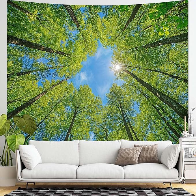 AMM Nature Forest Tree Celling Tapestry Lush Green Treetops Sunlit Tapestry for Bedroom Aesthetic Sky Sunlight Canopy Leaves Landscape Tapestries Wall Hanging for Living Room Dorm Office 80 x 60 Inch-Ruum Studio Home