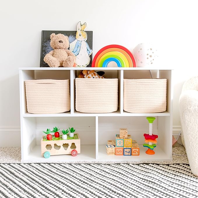 NaturalCozy Storage Cubes 9”x9”x7”Cotton Rope Woven Baskets for Organizing 3-Pack | 9 Inch Cube Storage Bin | Small Basket for Shelf Nursery, Pantry, Decorative Plant, Bathroom Closet, Toy Gift-Ruum Studio Home