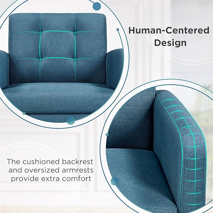 Yaheetech Mid-Century Accent Chairs, Modern Upholstered Living Room Chair, Cozy Armchair Button Tufted Back and Wood Legs for Bedroom/Office/Cafe, Navy Blue-Ruum Studio Home