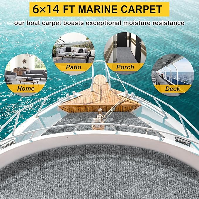 Marine Carpet,6 FT x 14 FT Smoke Gray Indoor Outdoor Carpet 0.2" Thick Boat Carpet with Water-Proof TPE Backing, Non-Slide Outdoor Marine Carpet Roll for Home, Patio, Porch, Deck-Ruum Studio Home