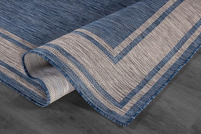 Beverly Rug Large Outdoor Rug 10x14 Modern Bordered Area Rugs for Indoor and Outdoor Patio Deck Porch Garden Waterproof Weather Sun Resistant Washable Outside Carpet (10 x 14 Navy)-Ruum Studio Home